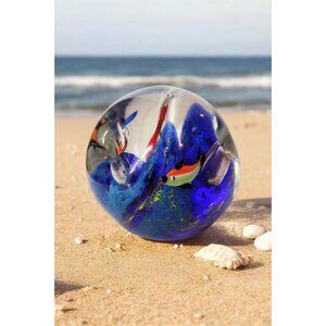 Art Glass Fish Aquarium Pen Holder Paperweight Vintage Tropical Ocean Office